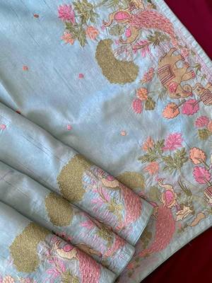 Sky loom tussar with all over forest style hand embroidery 2