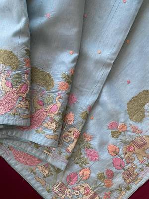 Sky loom tussar with all over forest style hand embroidery 3