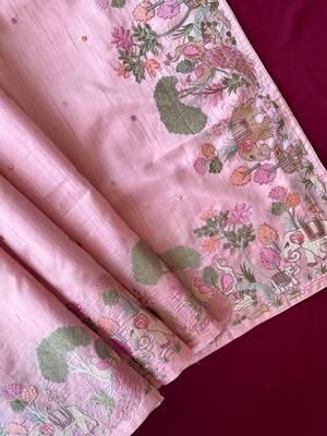 Pink loom tussar with all over forest style hand embroidery 3