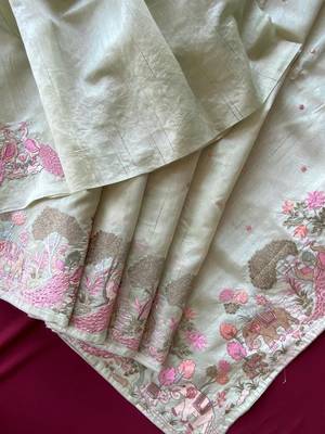Pista loom tussar with all over forest style hand embroidery 1