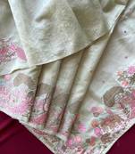 Pista pure loom tussar with all over forest style hand embroidery