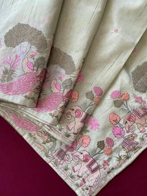 Pista loom tussar with all over forest style hand embroidery 2