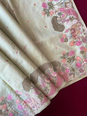 Pista loom tussar with all over forest style hand embroidery 3