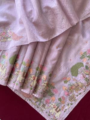 Lavender loom tussar with all over forest style hand embroidery 1