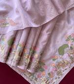 Lavender pure loom tussar with all over forest style hand embroidery