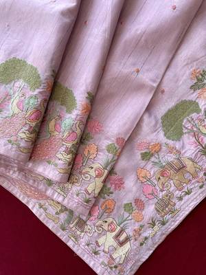 Lavender loom tussar with all over forest style hand embroidery 2