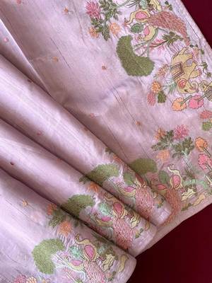 Lavender loom tussar with all over forest style hand embroidery 3