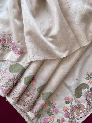 Beigeloom tussar with all over forest style hand embroidery 1