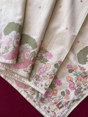 Beigeloom tussar with all over forest style hand embroidery 2