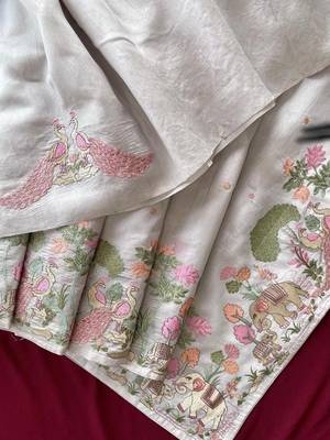 Grey loom tussar with all over forest style hand embroidery 1