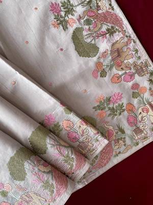 Grey loom tussar with all over forest style hand embroidery 2