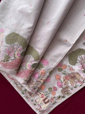 Grey loom tussar with all over forest style hand embroidery 3