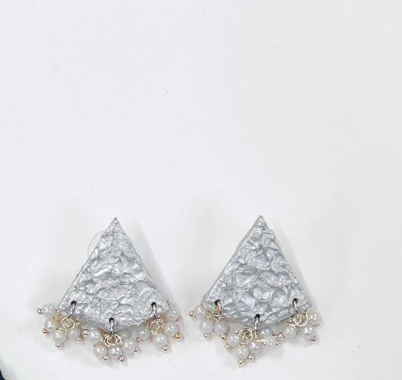 Grey wooden beaded long necklace set