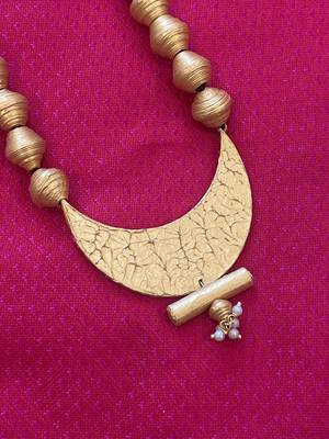 Godlen hand painted wooden chandrakor necklace 3
