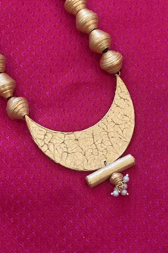 Godlen hand painted wooden chandrakor necklace