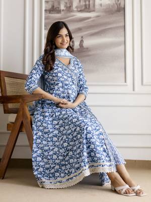 women's pure cotton embroidery work printed angrakha 7