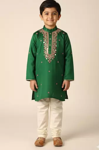 Silk & cotton satin kurta pyjama