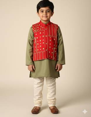 Silk & cotton satin kurta pyjama jacket 1