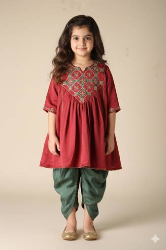 Red Silk kurti & dhoti