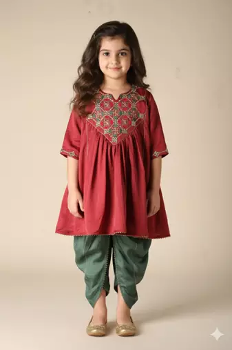 Red Silk kurti & dhoti