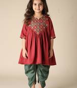 Red Silk kurti & dhoti