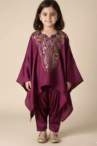 Silk kaftan top & cowl pant