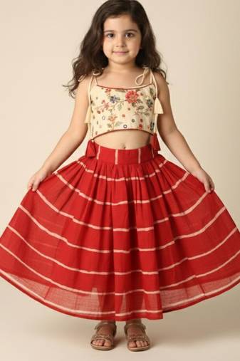 Cotton & mul cotton top & ghaghra