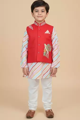 Silk, muslin & cotton satin kurta, pyjama, jacket