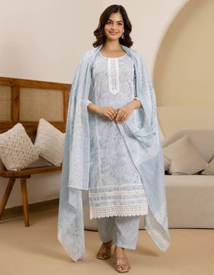 women's pure cotton floral printed kurta pant with dupatta set 5