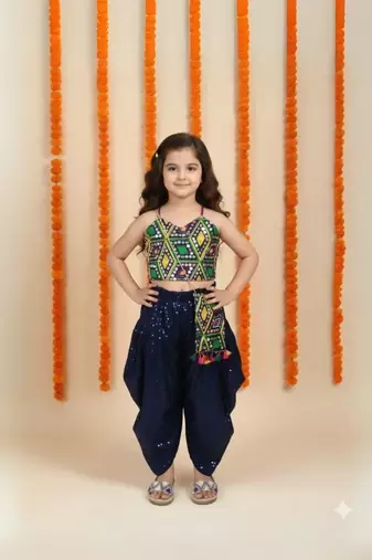 blue cotton dhoti set with embroidered top design