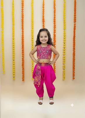 Aglare cotton embroidered  blouse with Dhoti and a purse. Dhoti crop top set, Dhoti. STITCHED 5