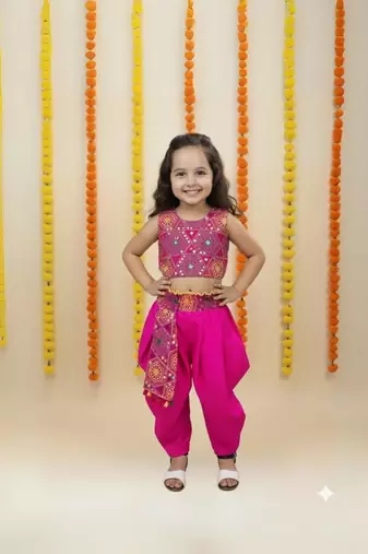Aglare cotton embroidered  blouse with Dhoti and a purse. Dhoti crop top set, Dhoti. STITCHED
