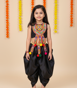 girls black silk dhoti set with aari embroidery work