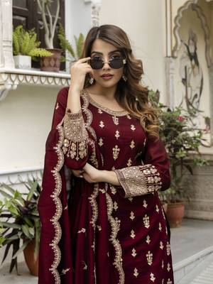 women's art silk embroidery sequence work kurta pant set with dupatta for women 6