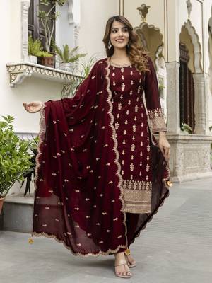 women's art silk embroidery sequence work kurta pant set with dupatta for women 7
