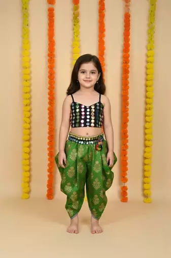 GREEN BLACK Girls's indowestern dhoti suit,salwar suit sets
