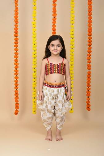 WHITE Girls's indowestern dhoti suit