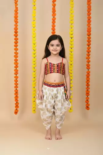 WHITE Girls's indowestern dhoti suit