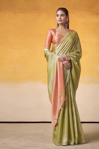 Olive tissue silk with beautiful tussle on pallu casual & office wear saree