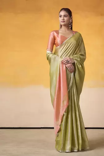 Olive tissue silk with beautiful tussle on pallu casual & office wear saree