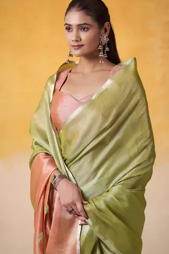 Olive tissue silk with beautiful tussle on pallu casual & office wear saree
