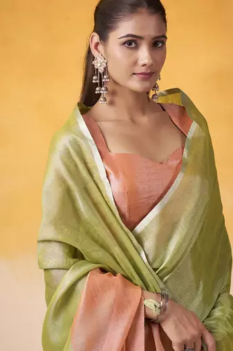 Olive tissue silk with beautiful tussle on pallu casual & office wear saree