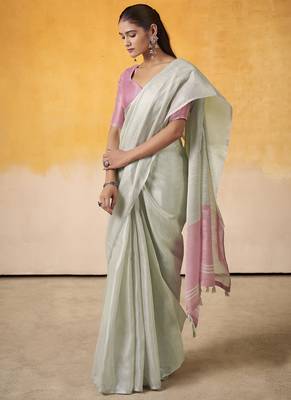 Off-white tissue silk with beautiful tussle on pallu casual & office wear saree 2