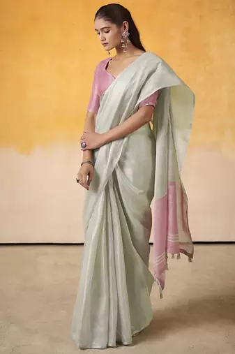 Off-white tissue silk with beautiful tussle on pallu casual & office wear saree