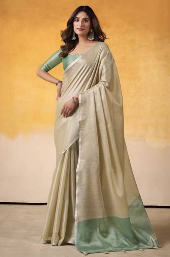 Beige tissue silk with beautiful tussle on pallu casual & office wear saree