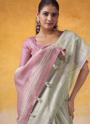 Off-white tissue silk with beautiful tussle on pallu casual & office wear saree 3