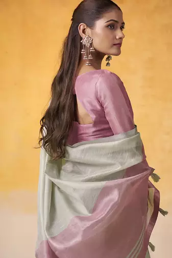 Off-white tissue silk with beautiful tussle on pallu casual & office wear saree