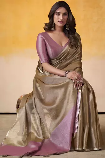 Chiku tissue silk with beautiful tussle on pallu casual & office wear saree