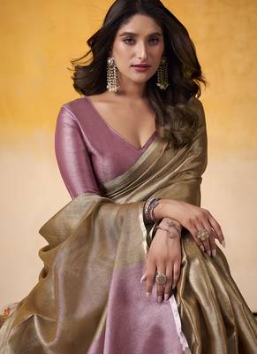 Chiku tissue silk with beautiful tussle on pallu casual & office wear saree 3