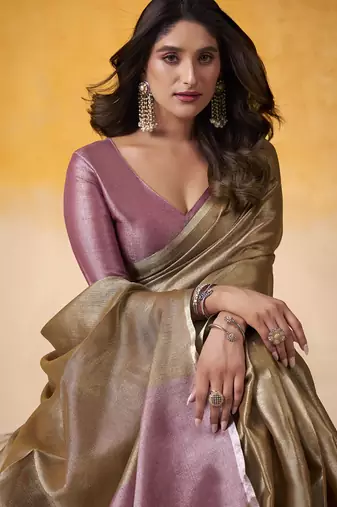 Chiku tissue silk with beautiful tussle on pallu casual & office wear saree